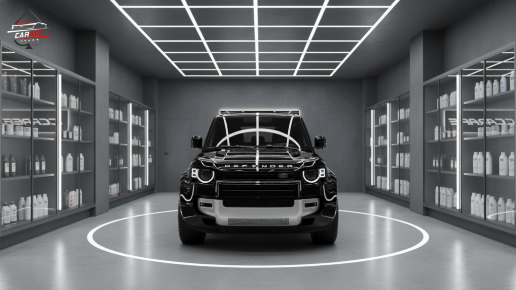 Detailing expert cleaning car interior at workshop in Noida Sector 3.