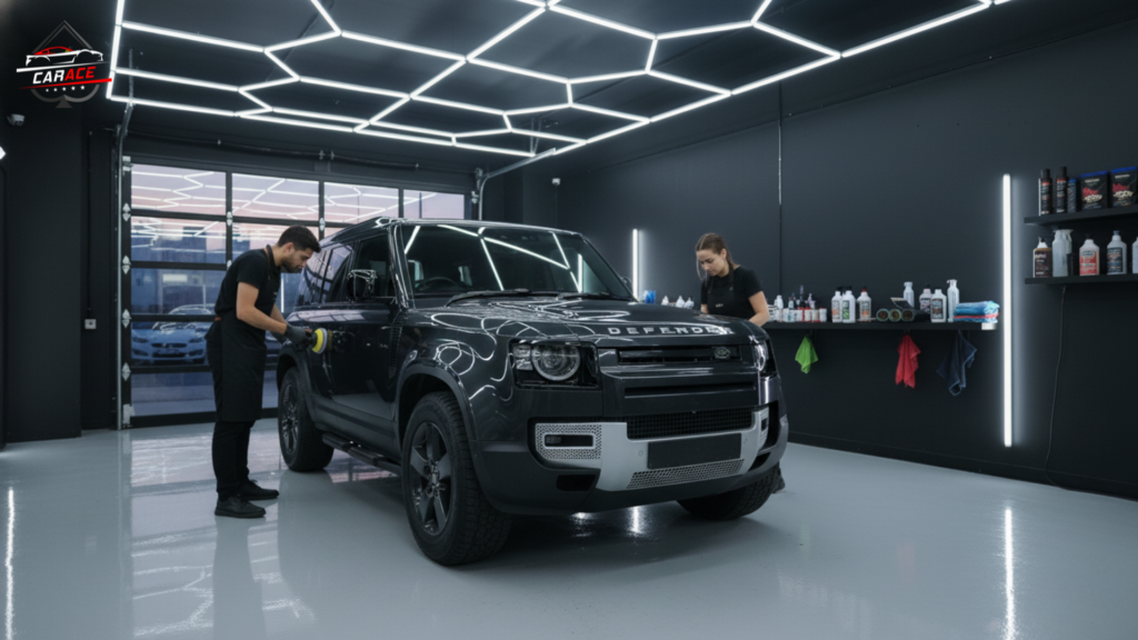 SUV detailing and shining service in Noida Sector 3 workshop.
