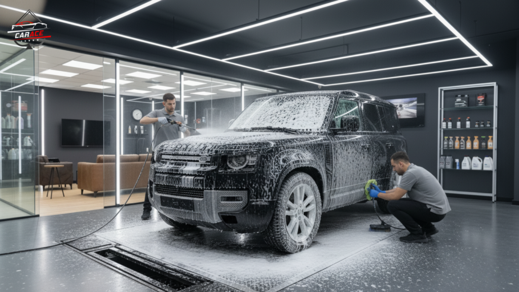 Premium car exterior polish and ceramic shine at Noida Sector 3 detailing studio.