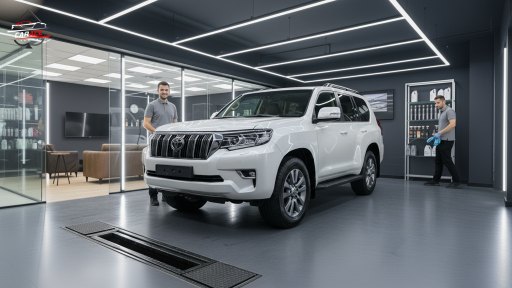 Full interior vacuuming and stain removal at Noida Sector 3 car workshop.