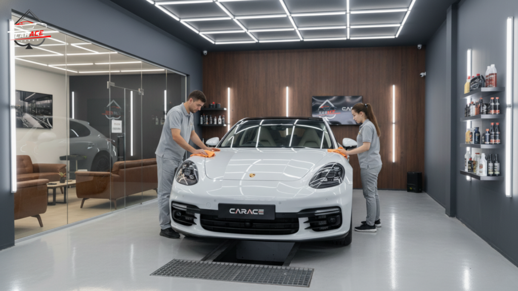 Premium car ceramic coating in Noida Sector 3 detailing studio.